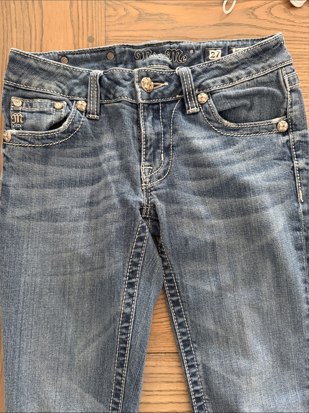 Miss Me Light Blue Skinny Jeans with Contrast Stitching